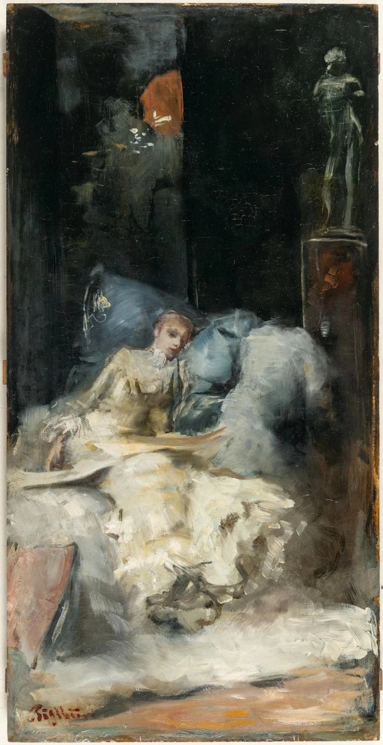 Bruno Piglhein - Elegante signora seduta su una chaise longue